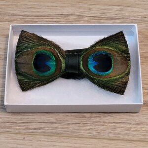 Mens Bow tie Peacock Feather Pre-tied Unbranded